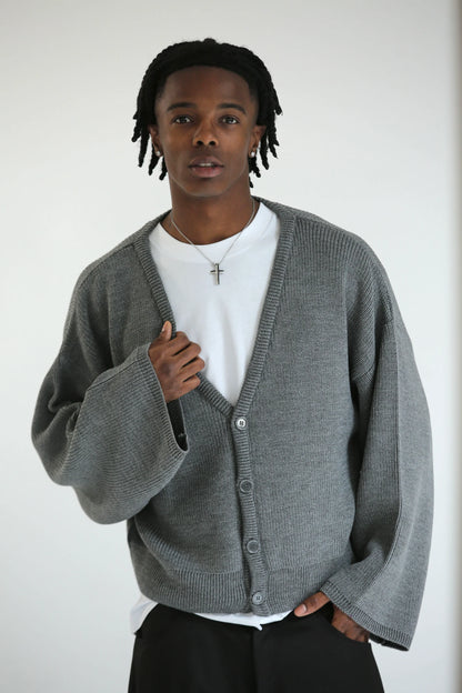 Cardigan oversize crop grigio