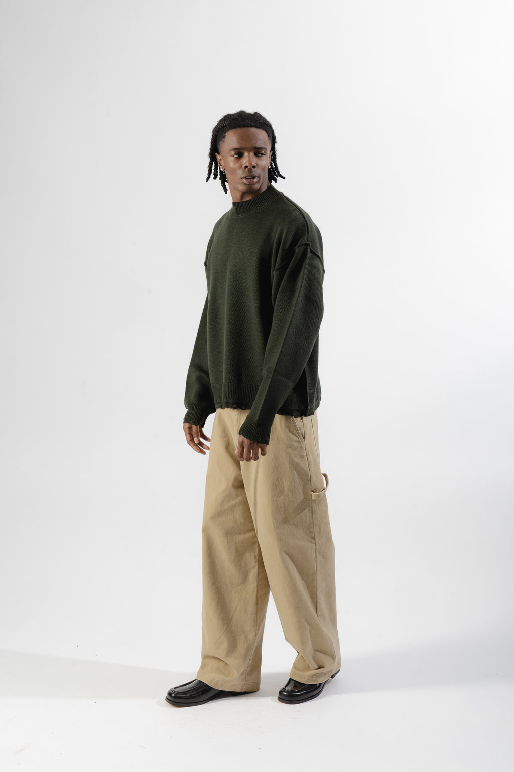 Green Distressed Knit Sweater