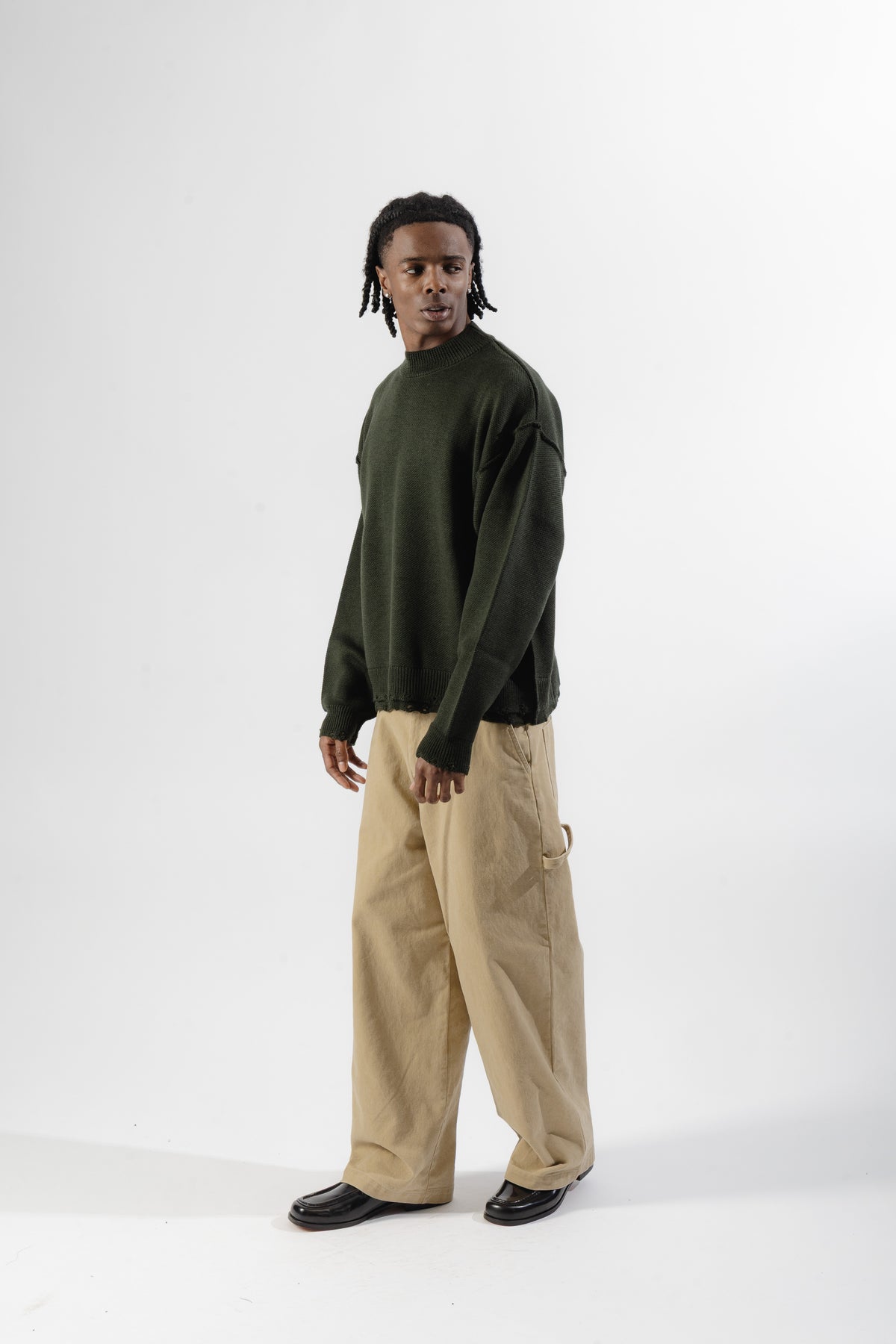 Green Distressed Knit Sweater