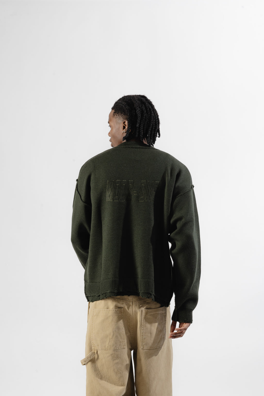 Green Distressed Knit Sweater
