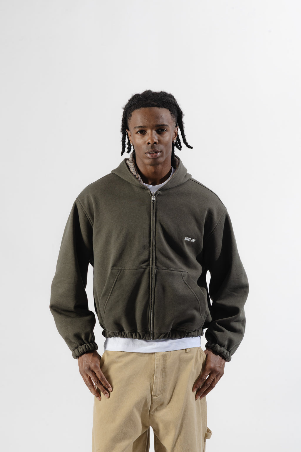 Green / Beige Tartan Reversible Zip Hoodie