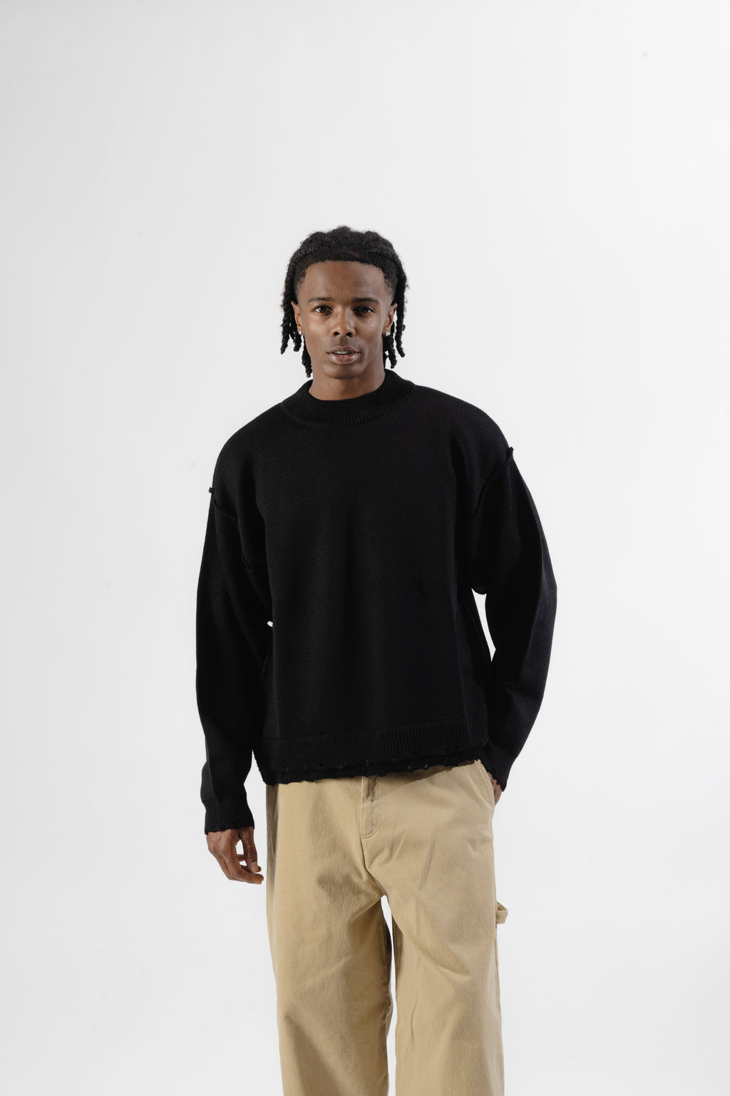 Black Distressed Knit Sweater