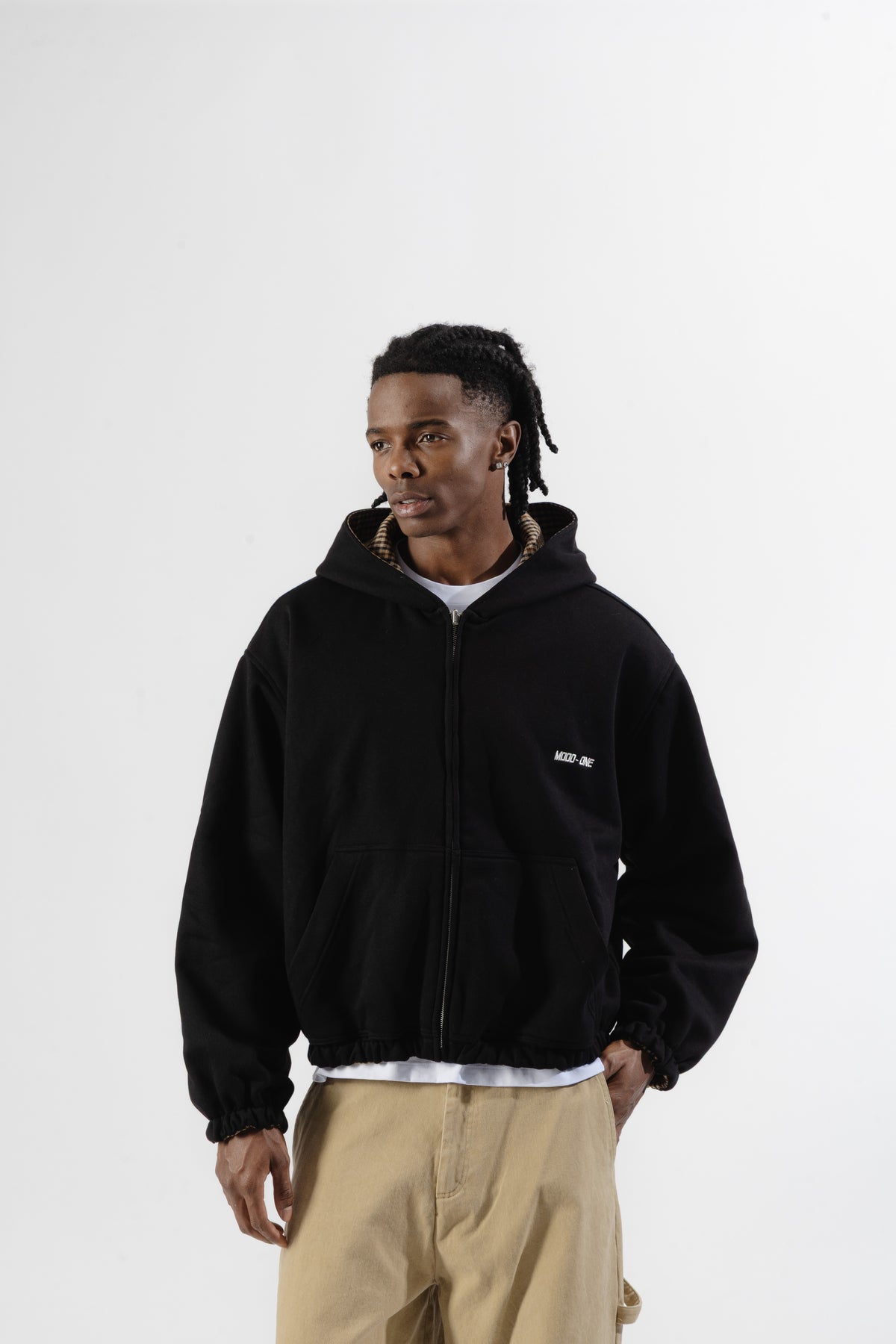 Black / Brown Tartan Reversible Zip Hoodie