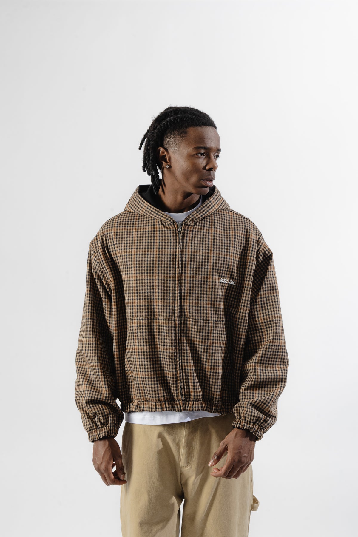 Black / Brown Tartan Reversible Zip Hoodie