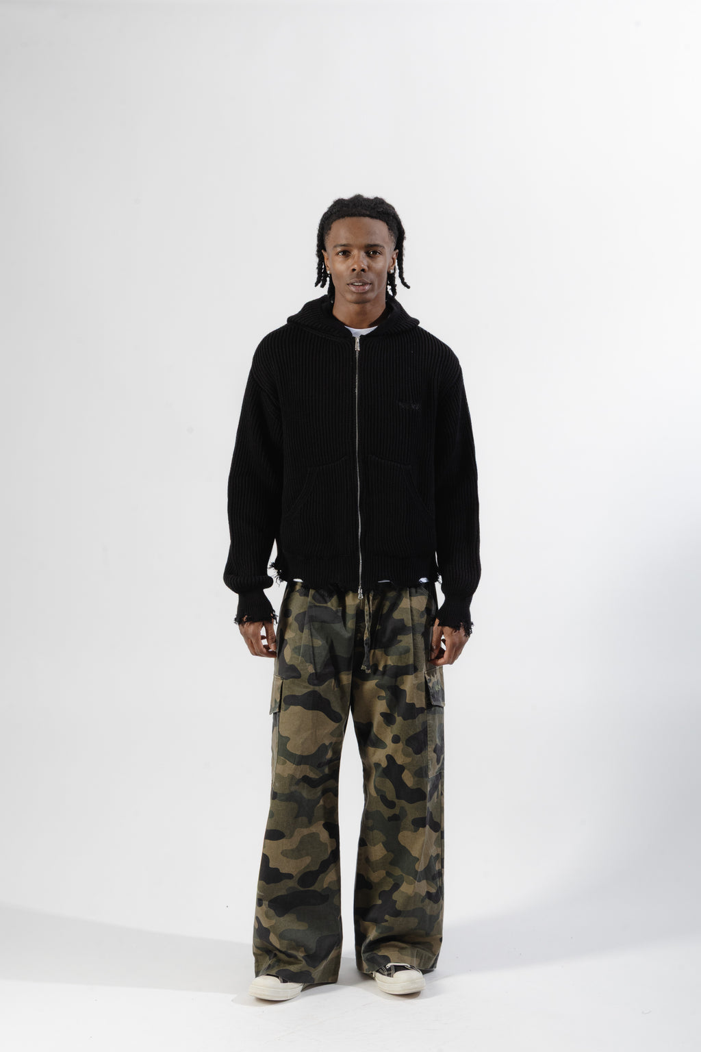 Black Full-Zip Knit Hoodie