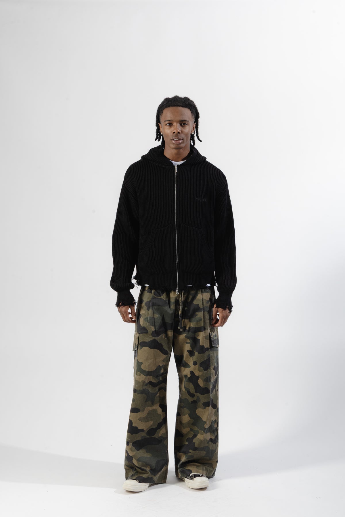 Black Full-Zip Knit Hoodie