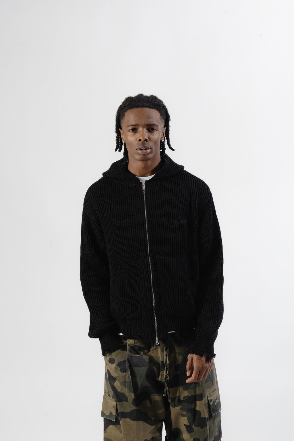 Black Full-Zip Knit Hoodie