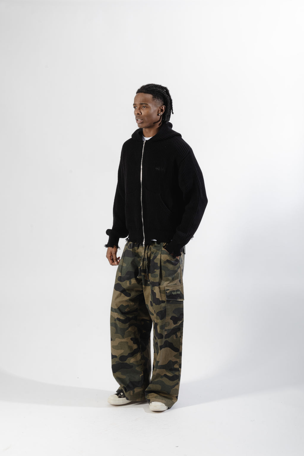 Black Full-Zip Knit Hoodie