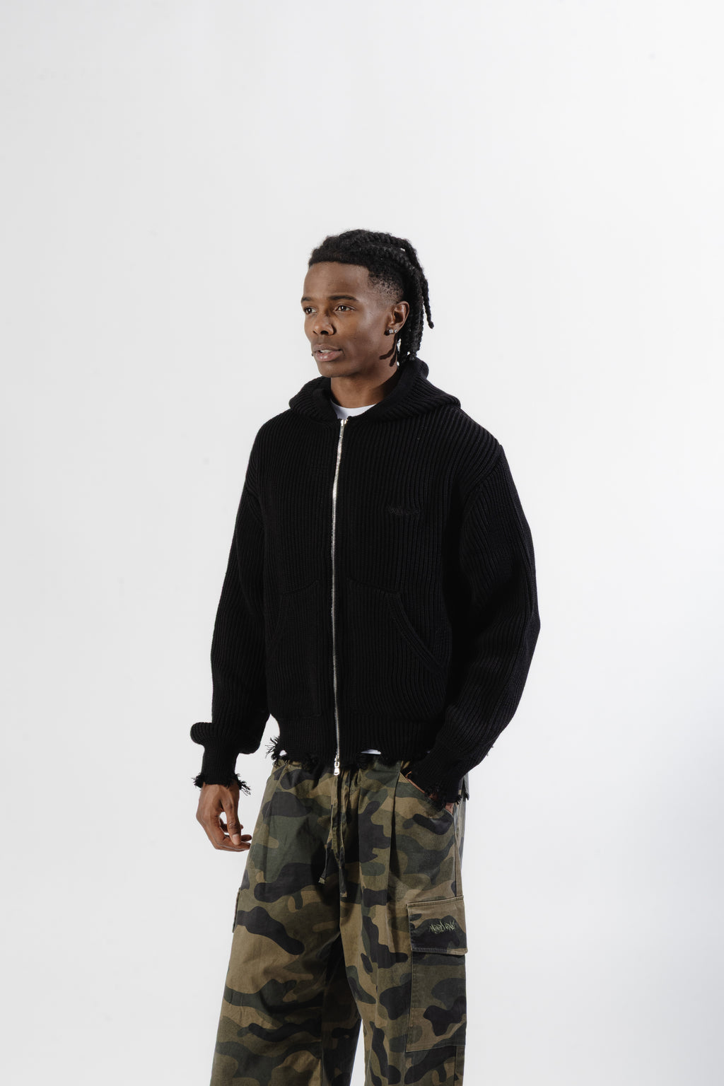 Black Full-Zip Knit Hoodie