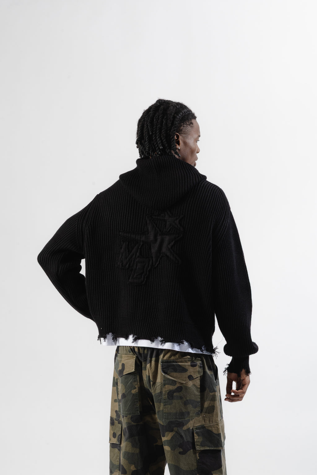 Black Full-Zip Knit Hoodie