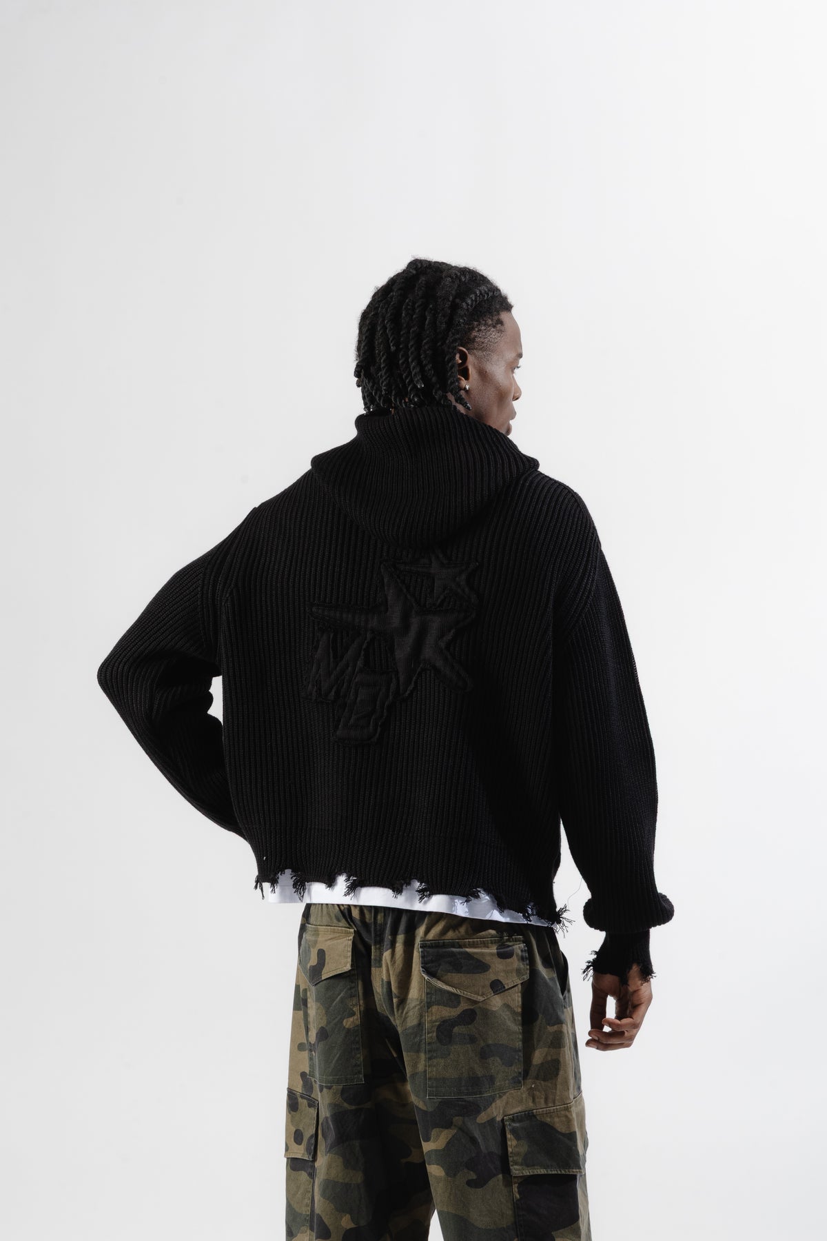 Black Full-Zip Knit Hoodie