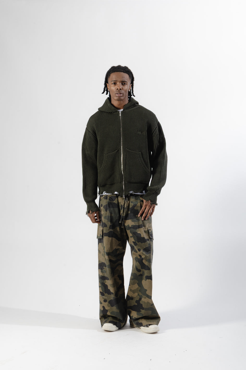 Green Full-Zip Knit Hoodie