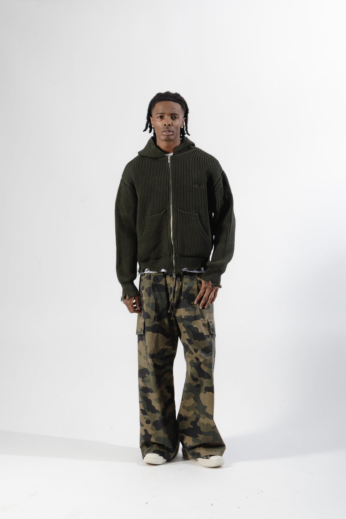 Green Full-Zip Knit Hoodie