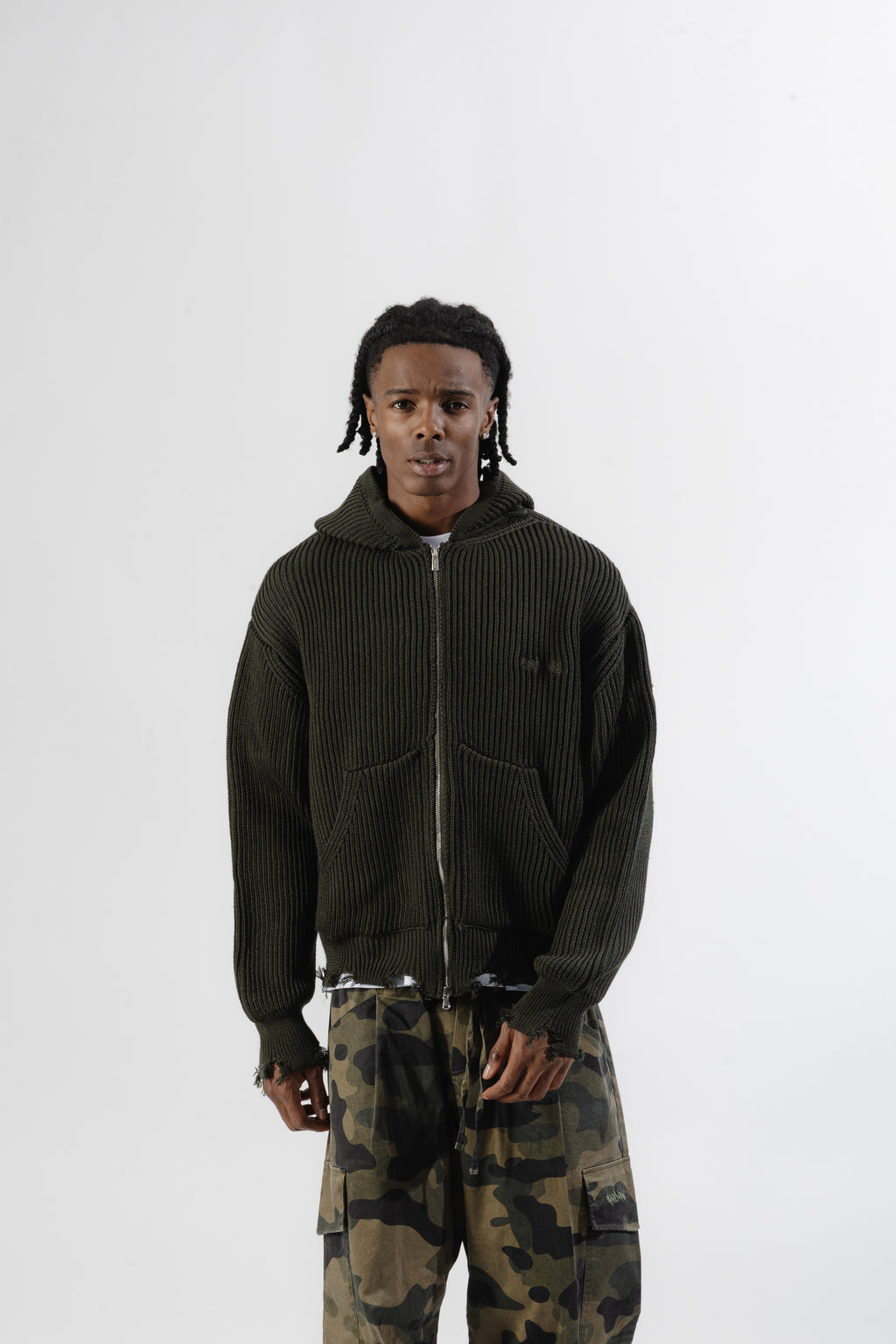 Green Full-Zip Knit Hoodie