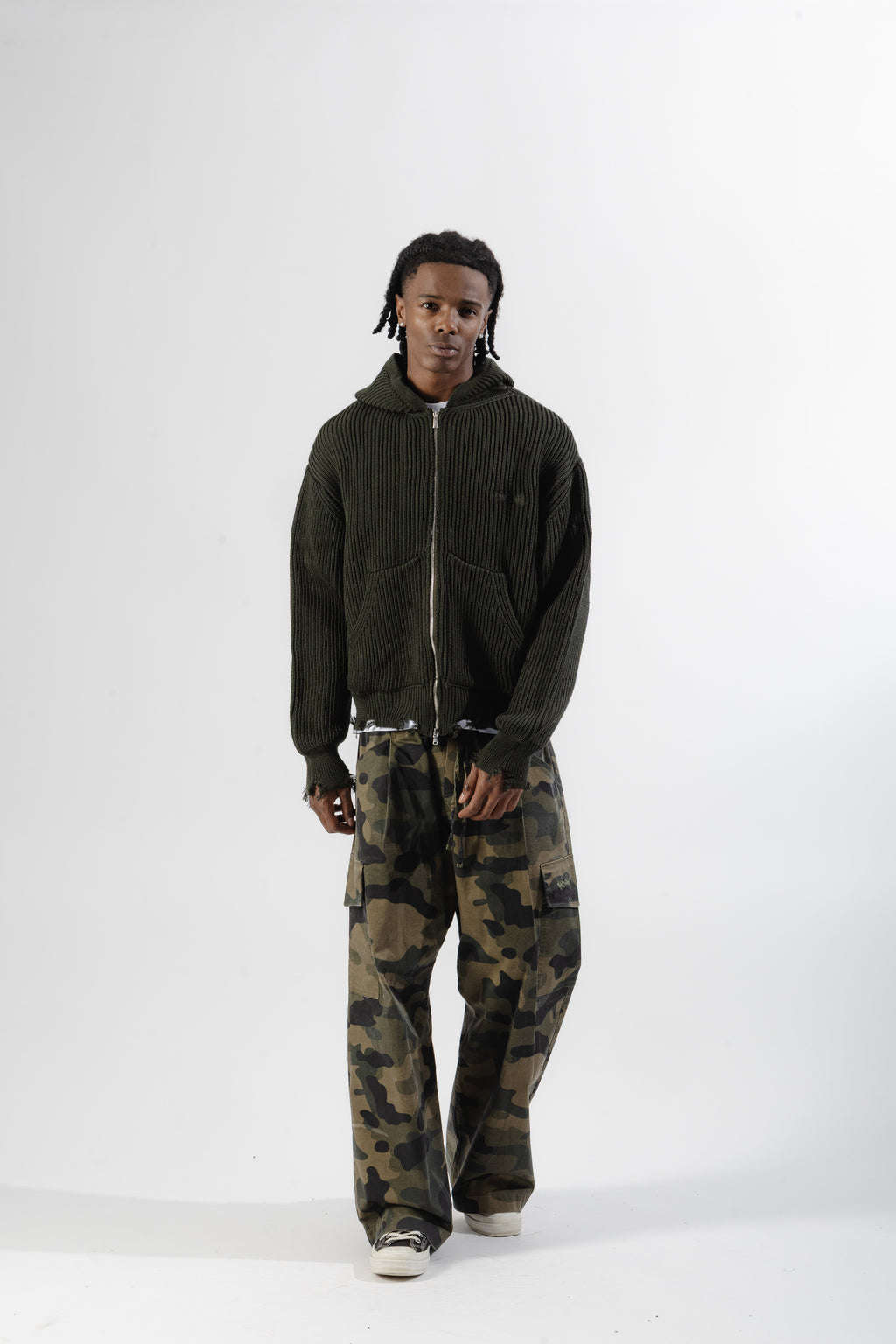 Green Full-Zip Knit Hoodie