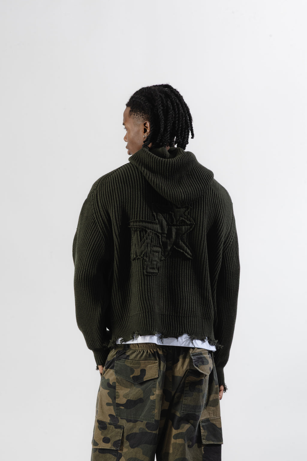 Green Full-Zip Knit Hoodie