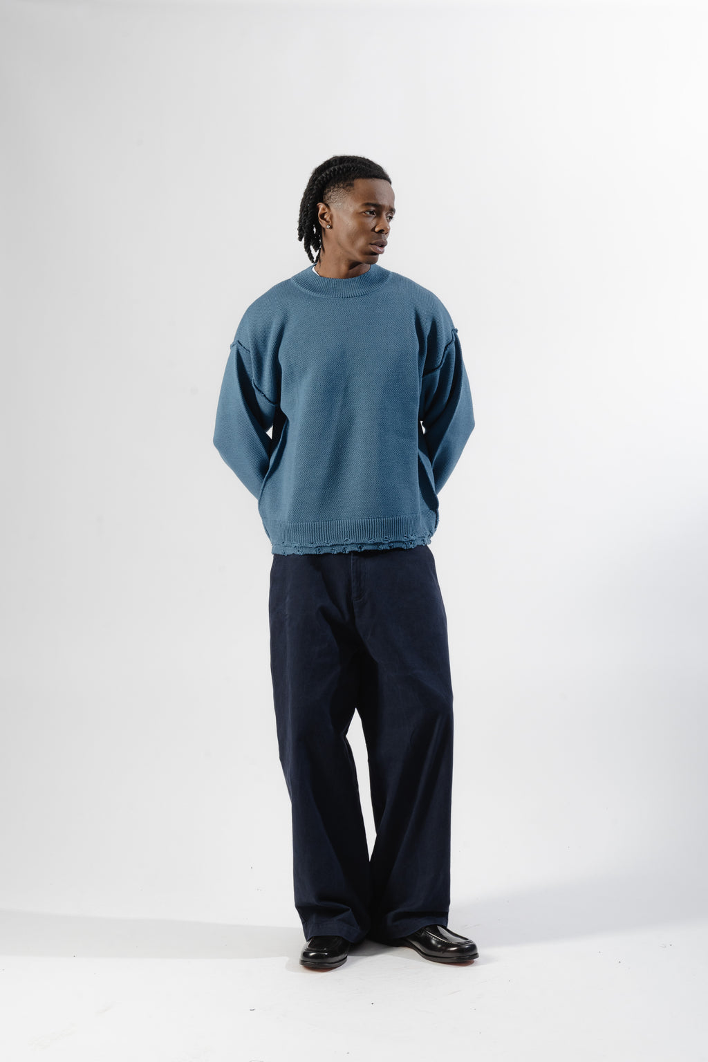 Sky Blue Distressed Knit Sweater