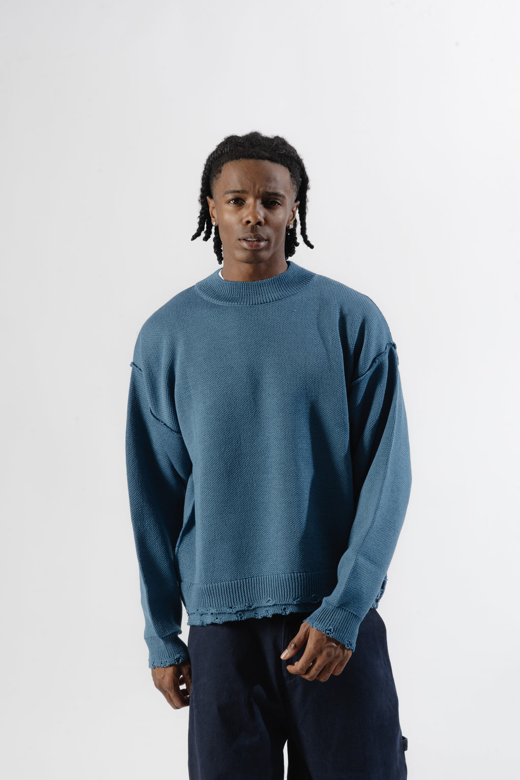 Sky Blue Distressed Knit Sweater