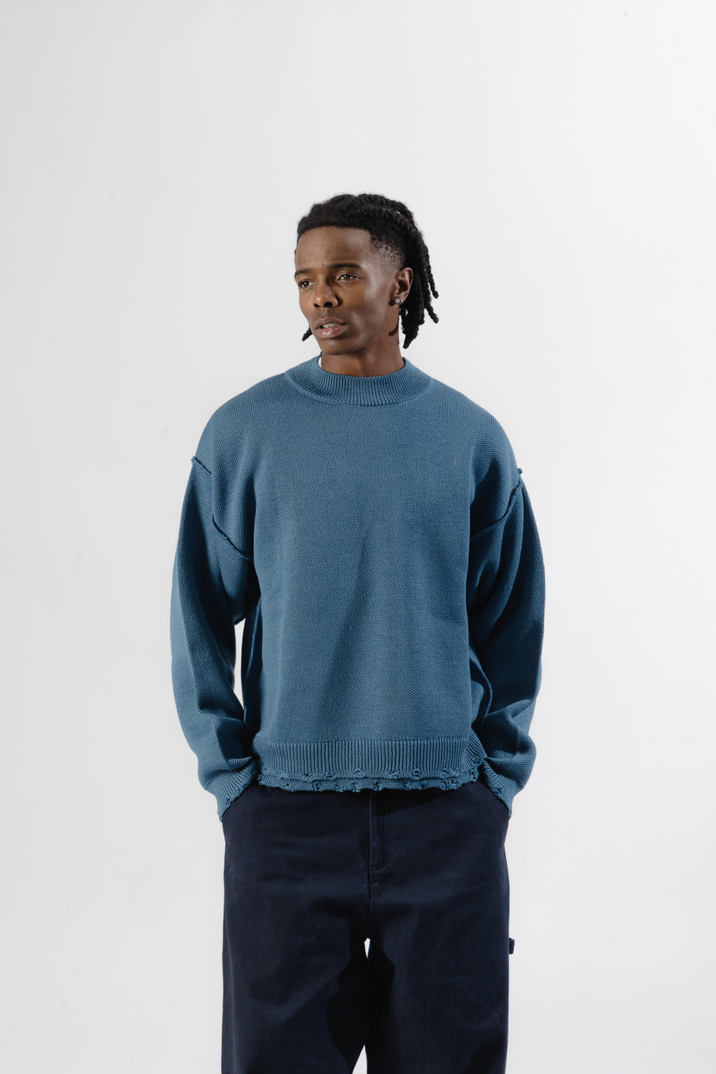 Sky Blue Distressed Knit Sweater
