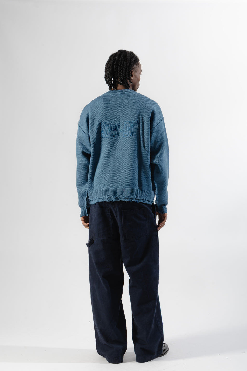 Sky Blue Distressed Knit Sweater