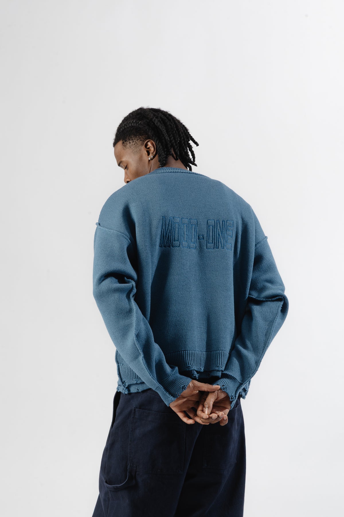 Sky Blue Distressed Knit Sweater