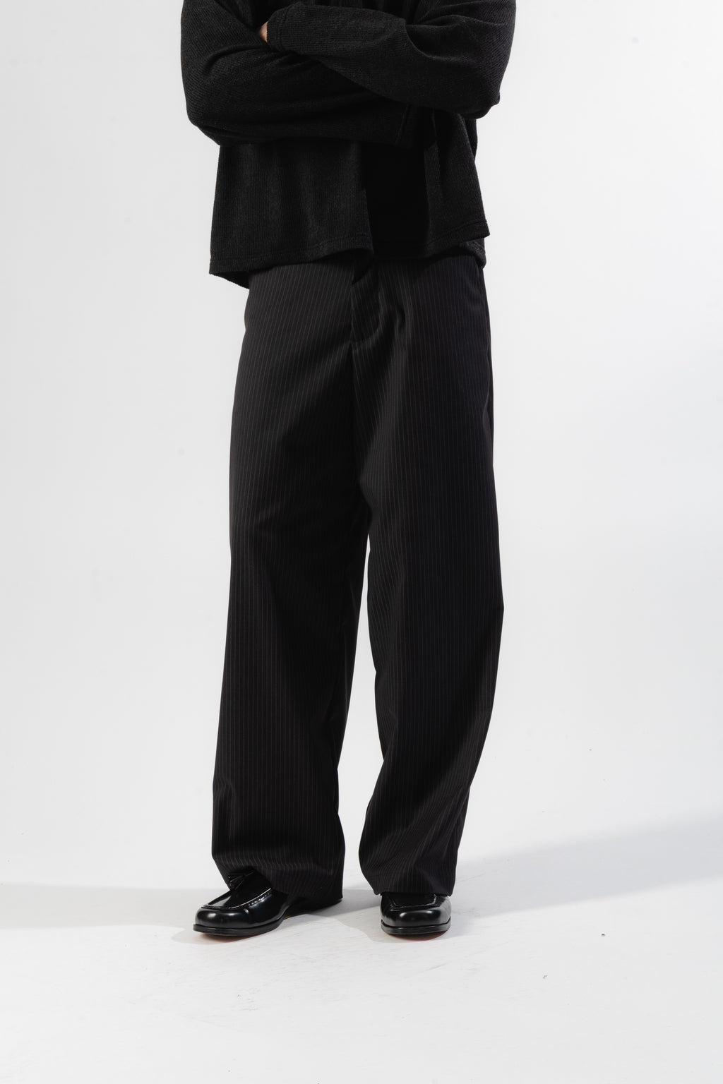 Black Pinstripe Baggy Tailored Trousers
