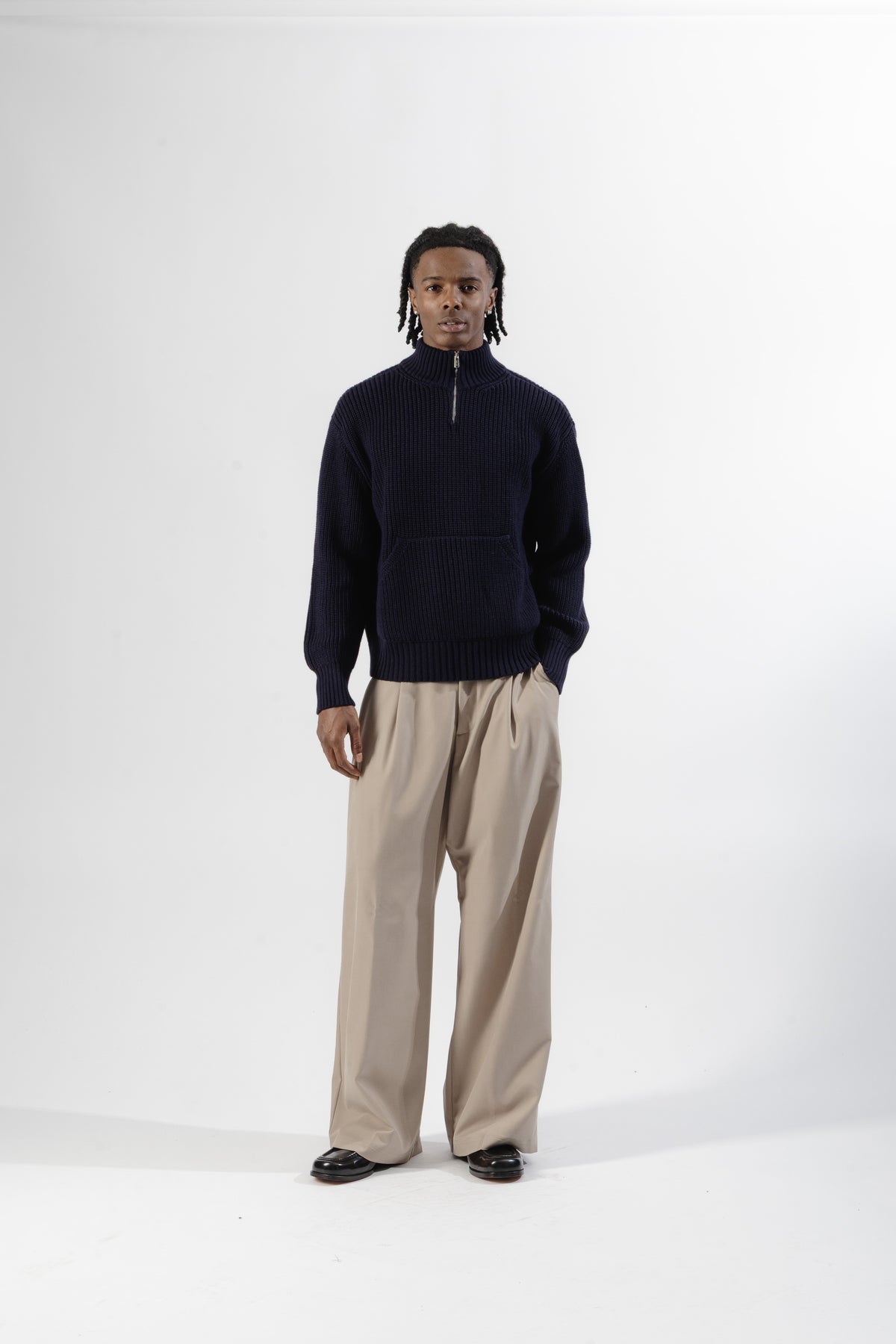 Blue Quarter-Zip Knit Sweater