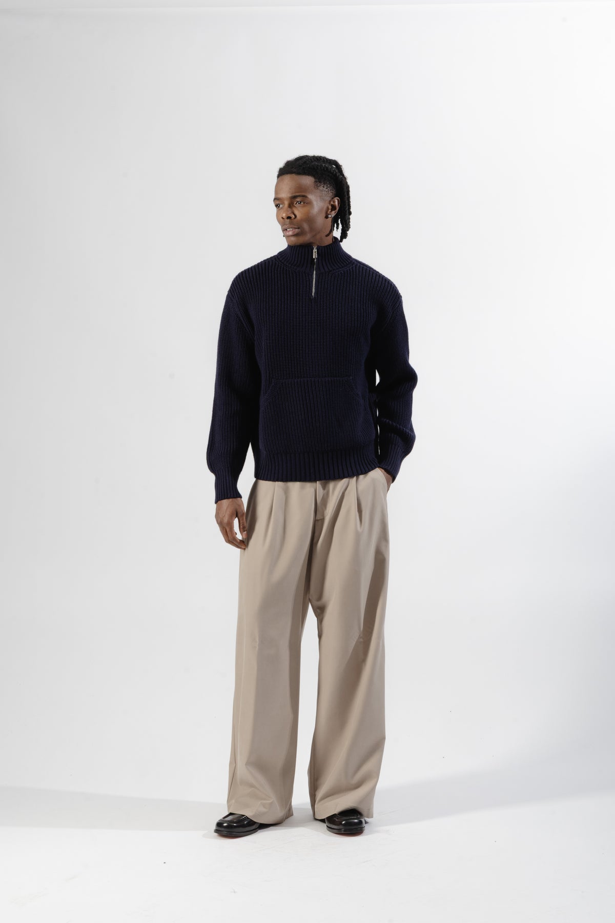 Blue Quarter-Zip Knit Sweater