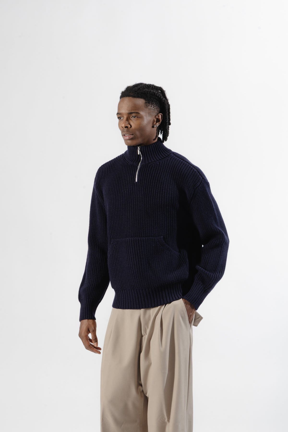 Blue Quarter-Zip Knit Sweater