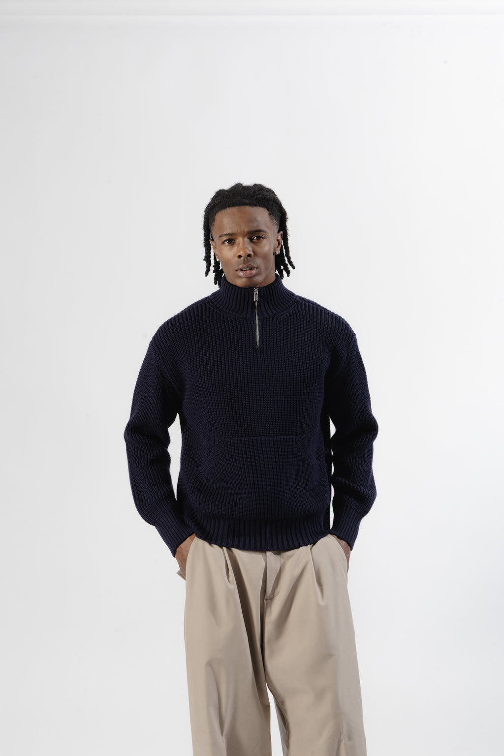 Blue Quarter-Zip Knit Sweater