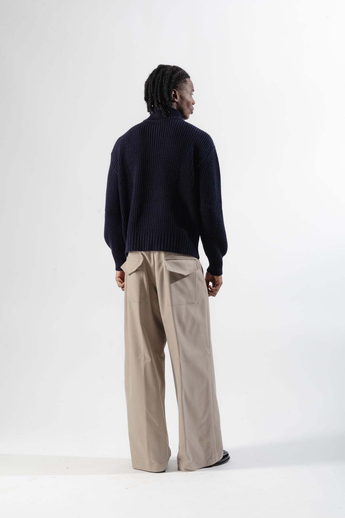 Beige Wide Leg Trousers