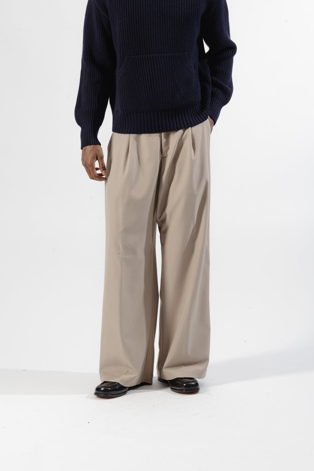 Beige Wide Leg Trousers