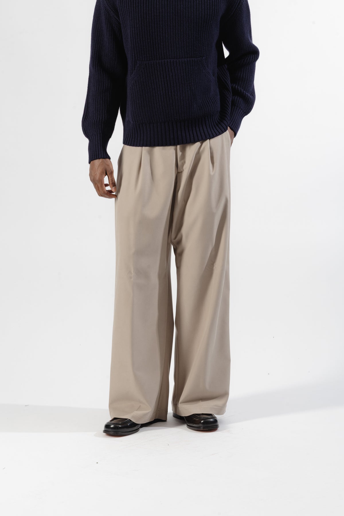 Beige Wide Leg Trousers