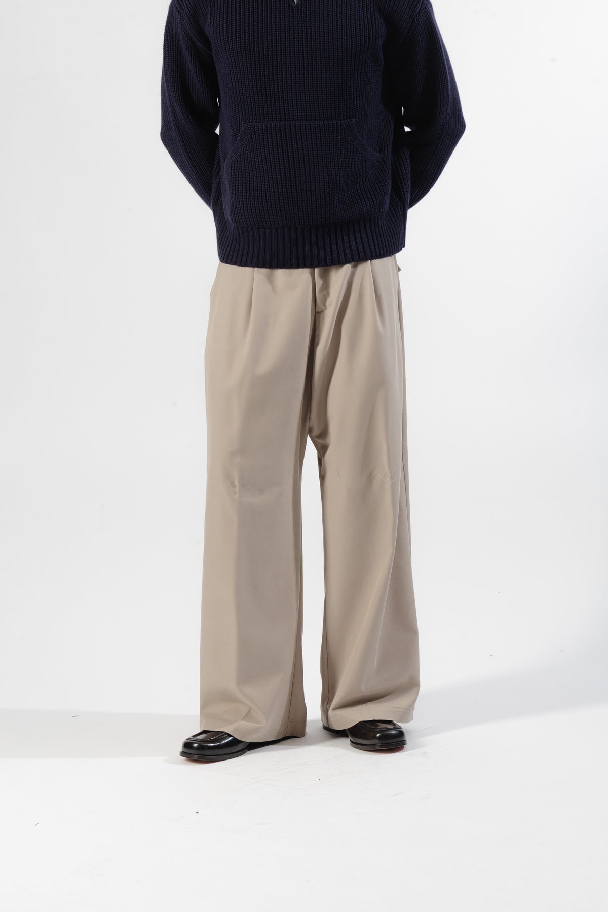 Beige Wide Leg Trousers