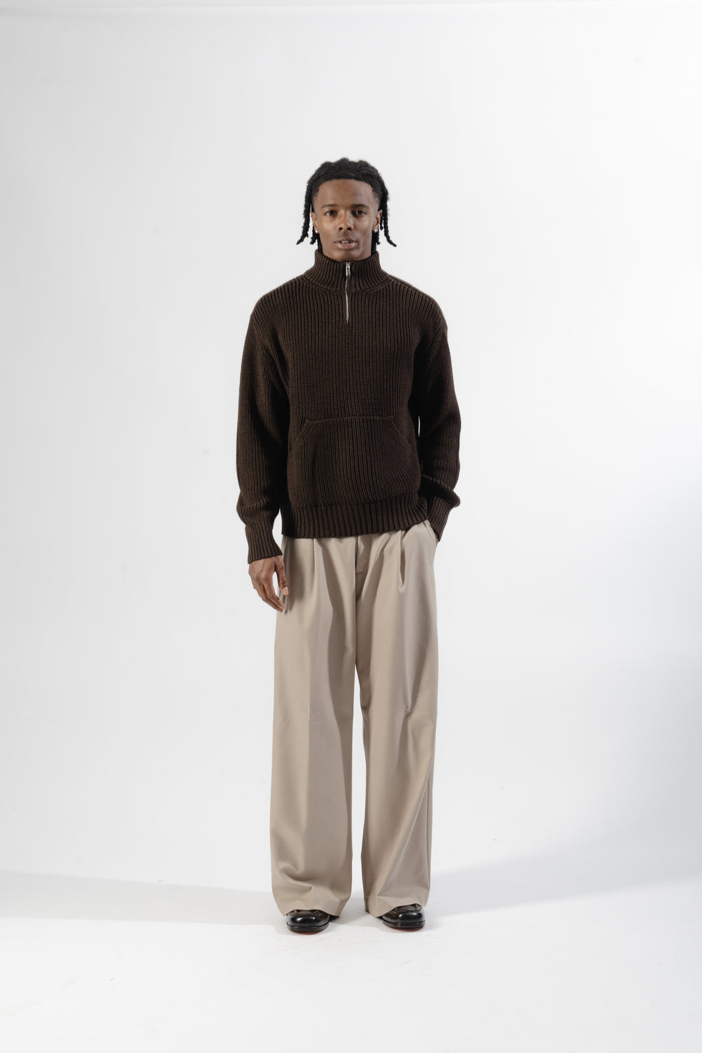 Brown Quarter Zip Knit Sweater