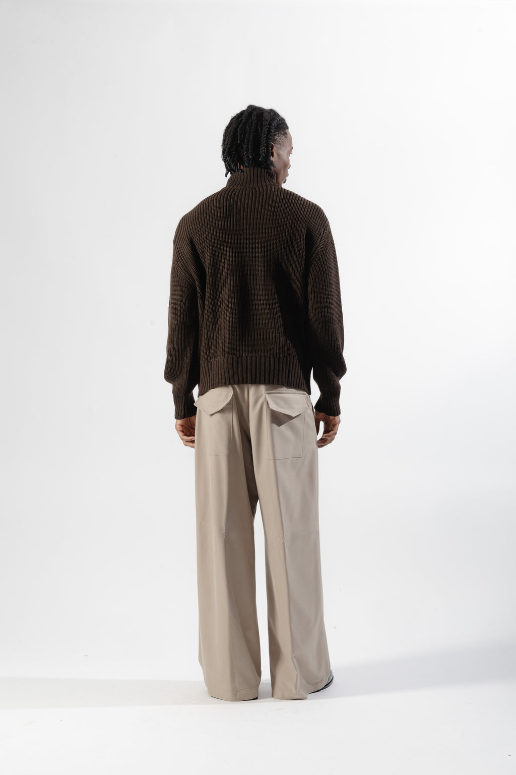 Brown Quarter Zip Knit Sweater
