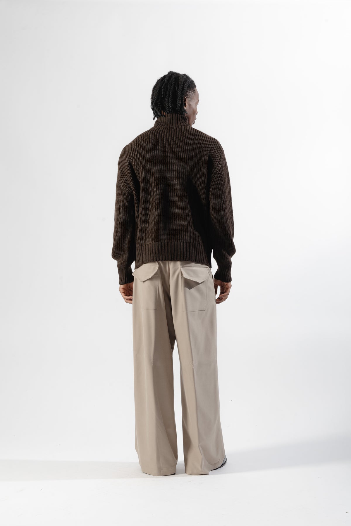 Brown Quarter Zip Knit Sweater