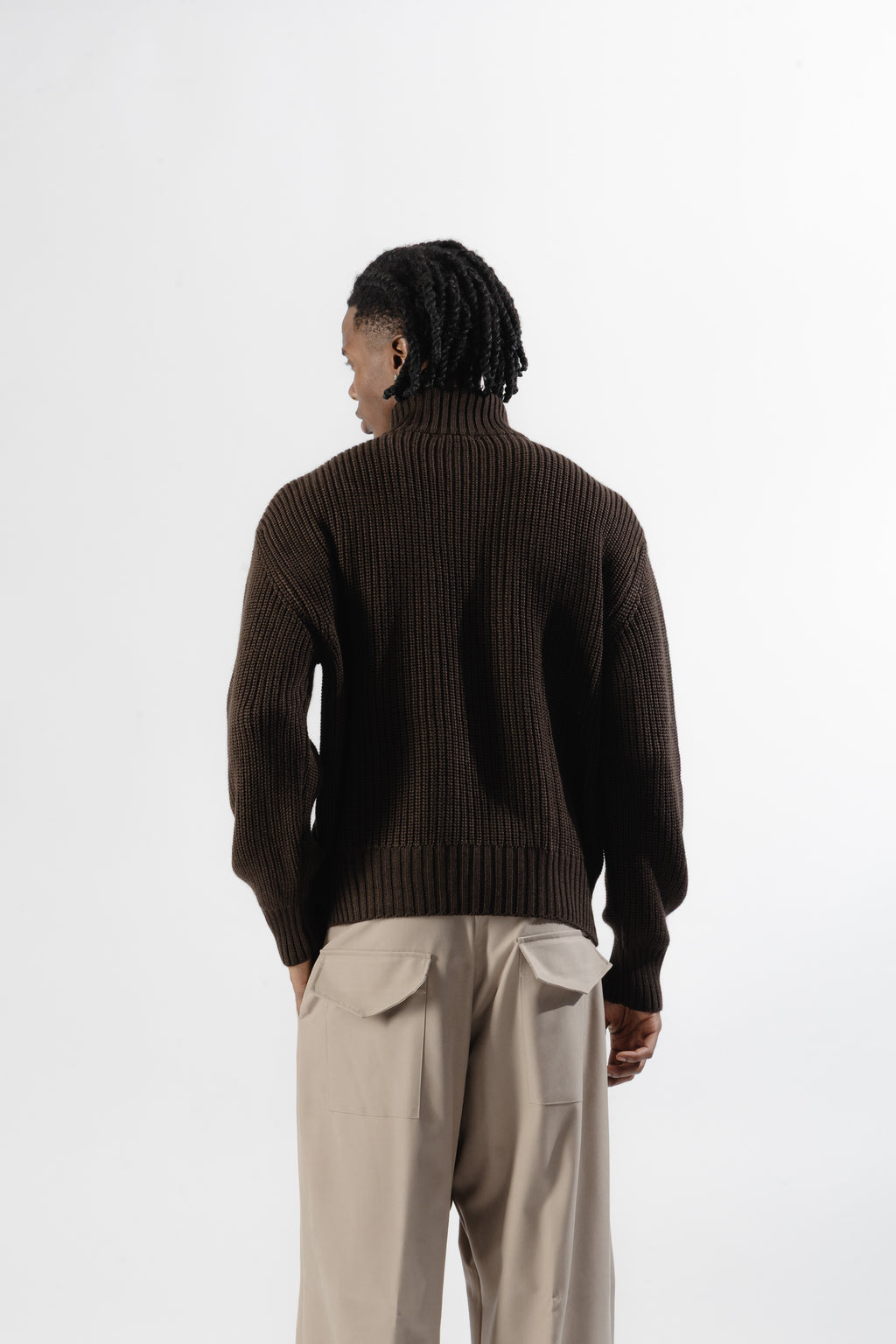 Brown Quarter Zip Knit Sweater