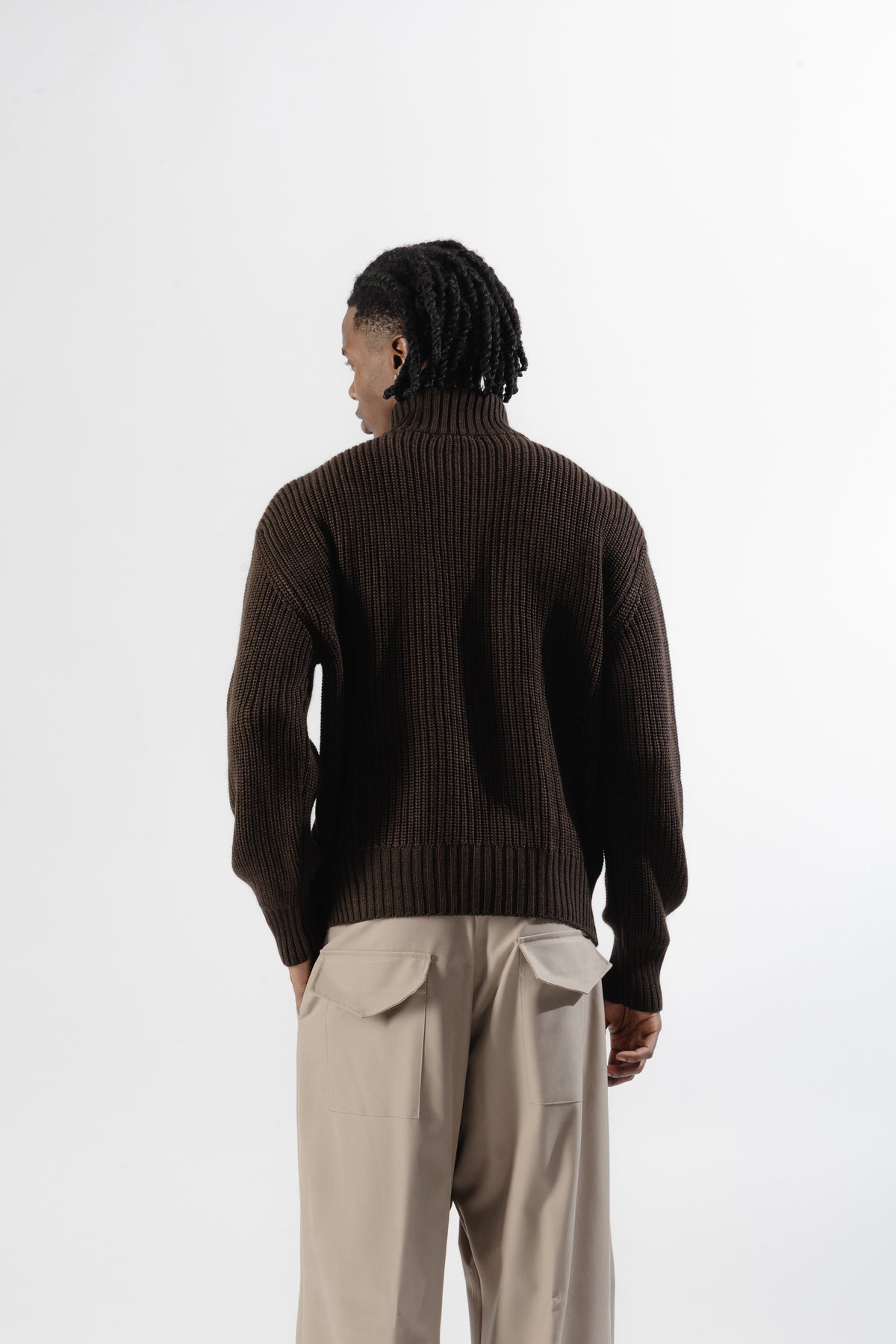 Brown Quarter Zip Knit Sweater