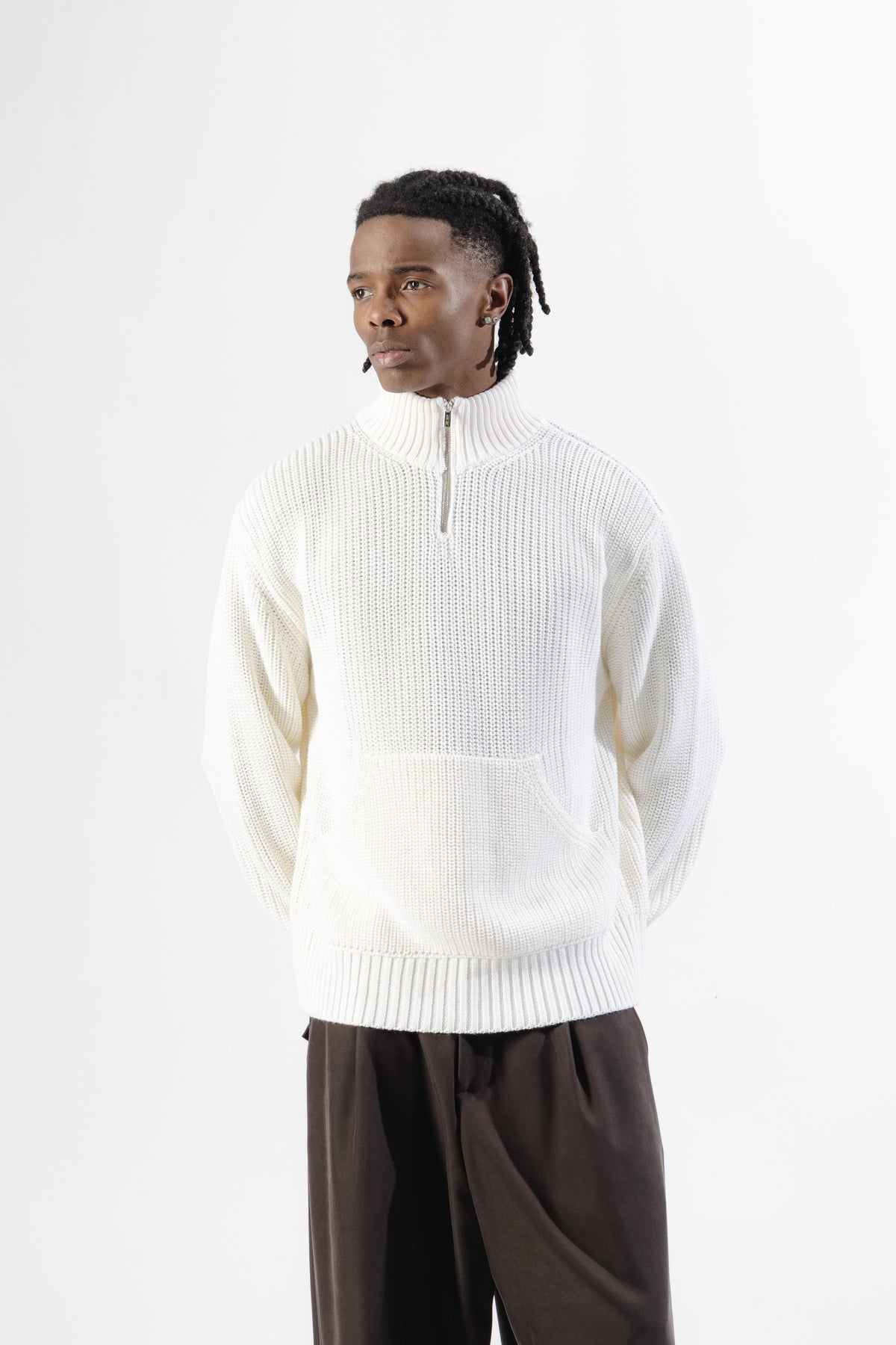 Cream Quarter Zip Knit Sweater