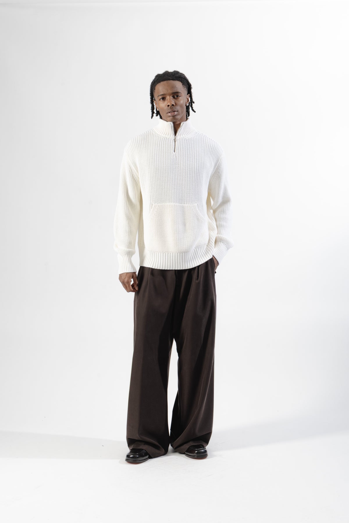 Cream Quarter Zip Knit Sweater