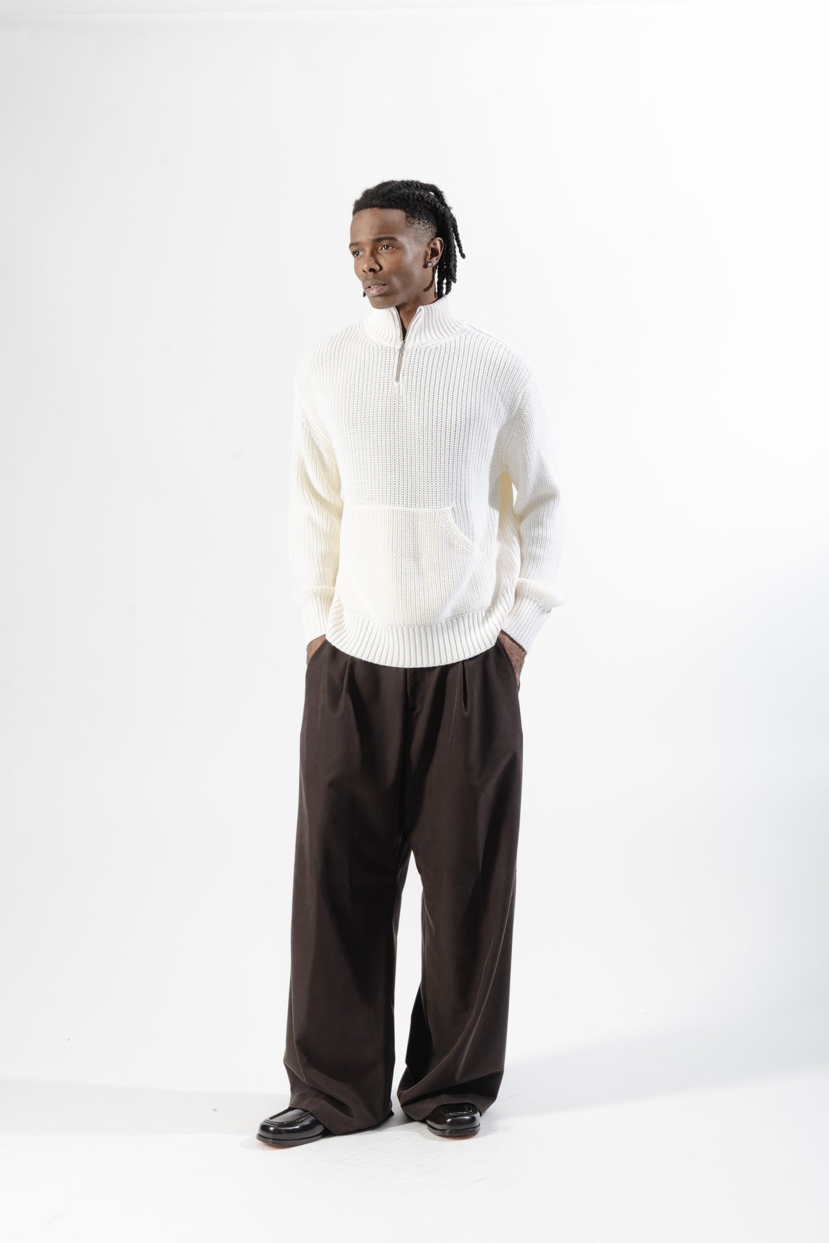 Cream Quarter Zip Knit Sweater
