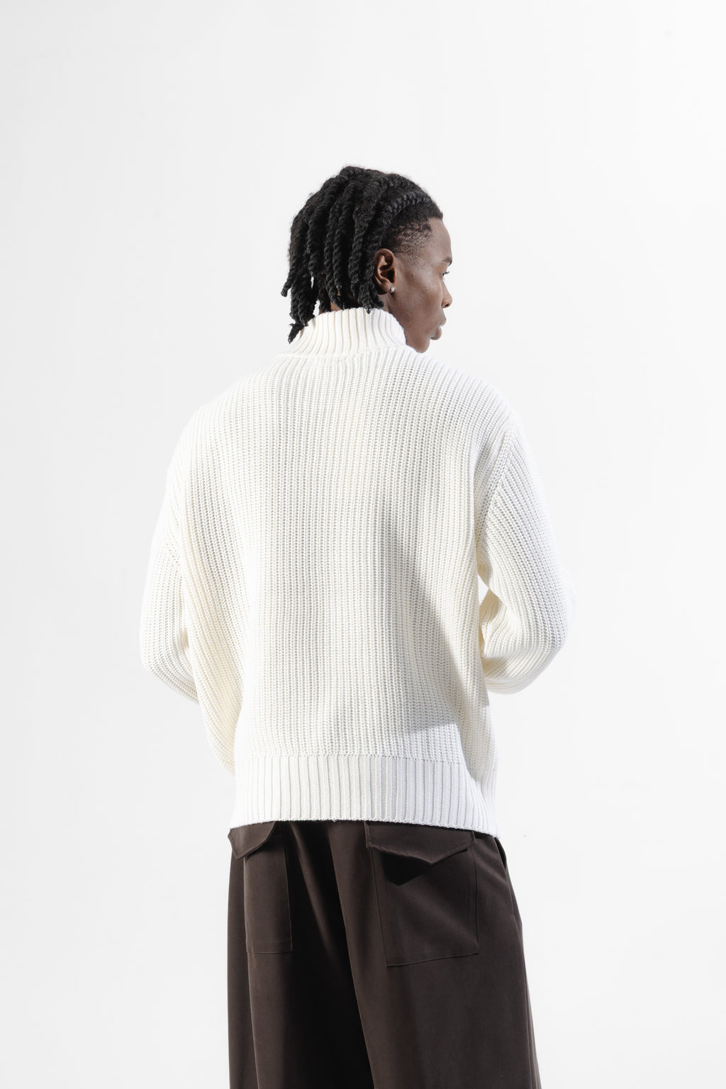 Cream Quarter Zip Knit Sweater