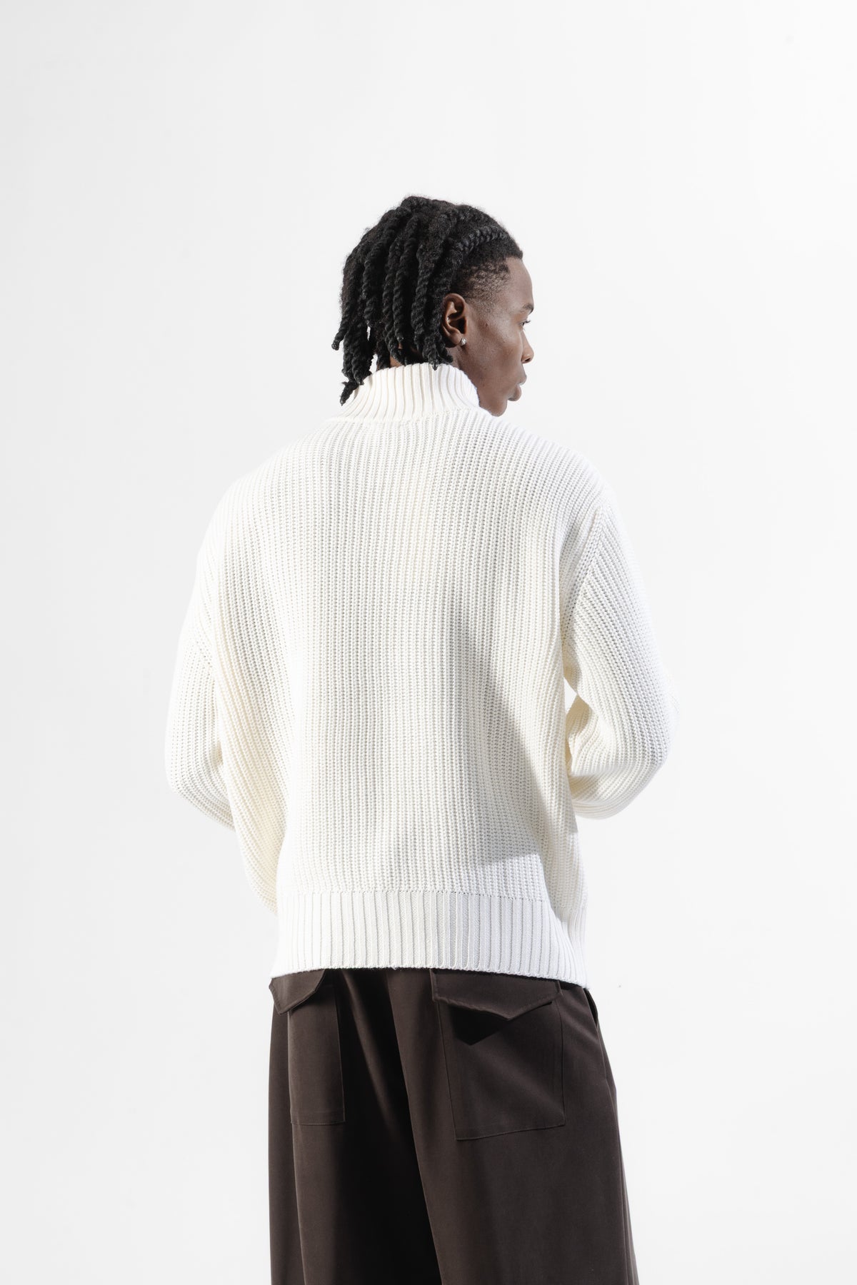 Cream Quarter Zip Knit Sweater