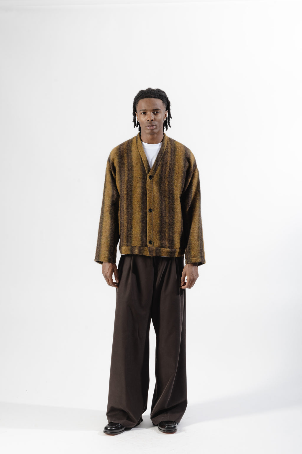 Mustard / Dark Brown Mohair Cardigan