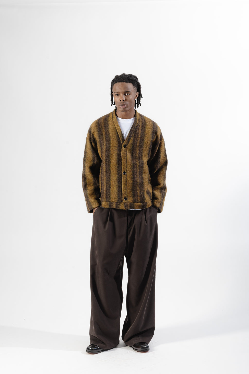 Mustard / Dark Brown Mohair Cardigan