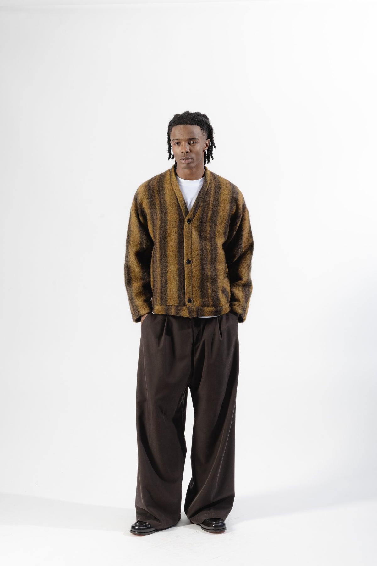 Mustard / Dark Brown Mohair Cardigan