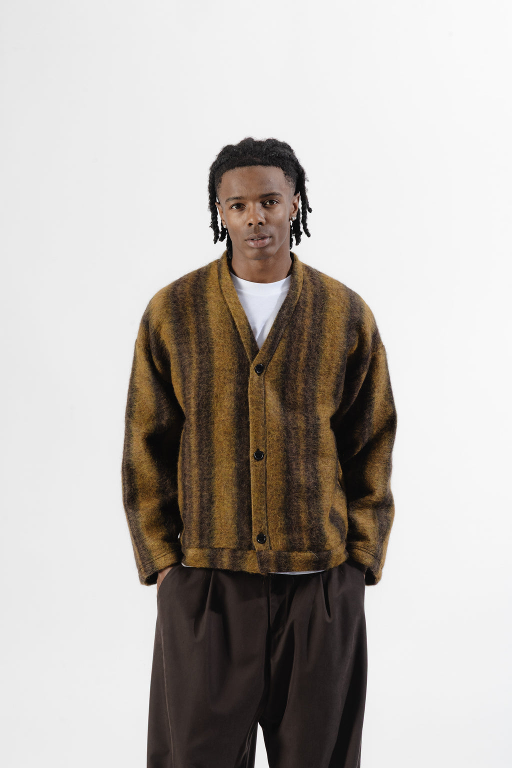 Mustard / Dark Brown Mohair Cardigan