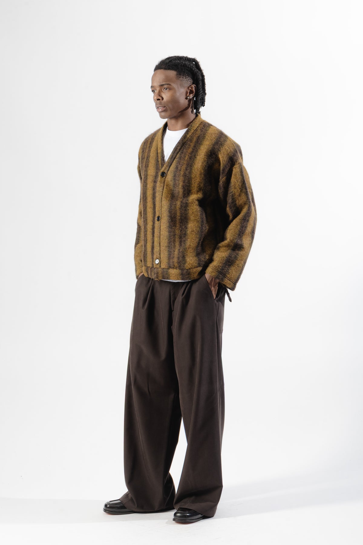 Mustard / Dark Brown Mohair Cardigan