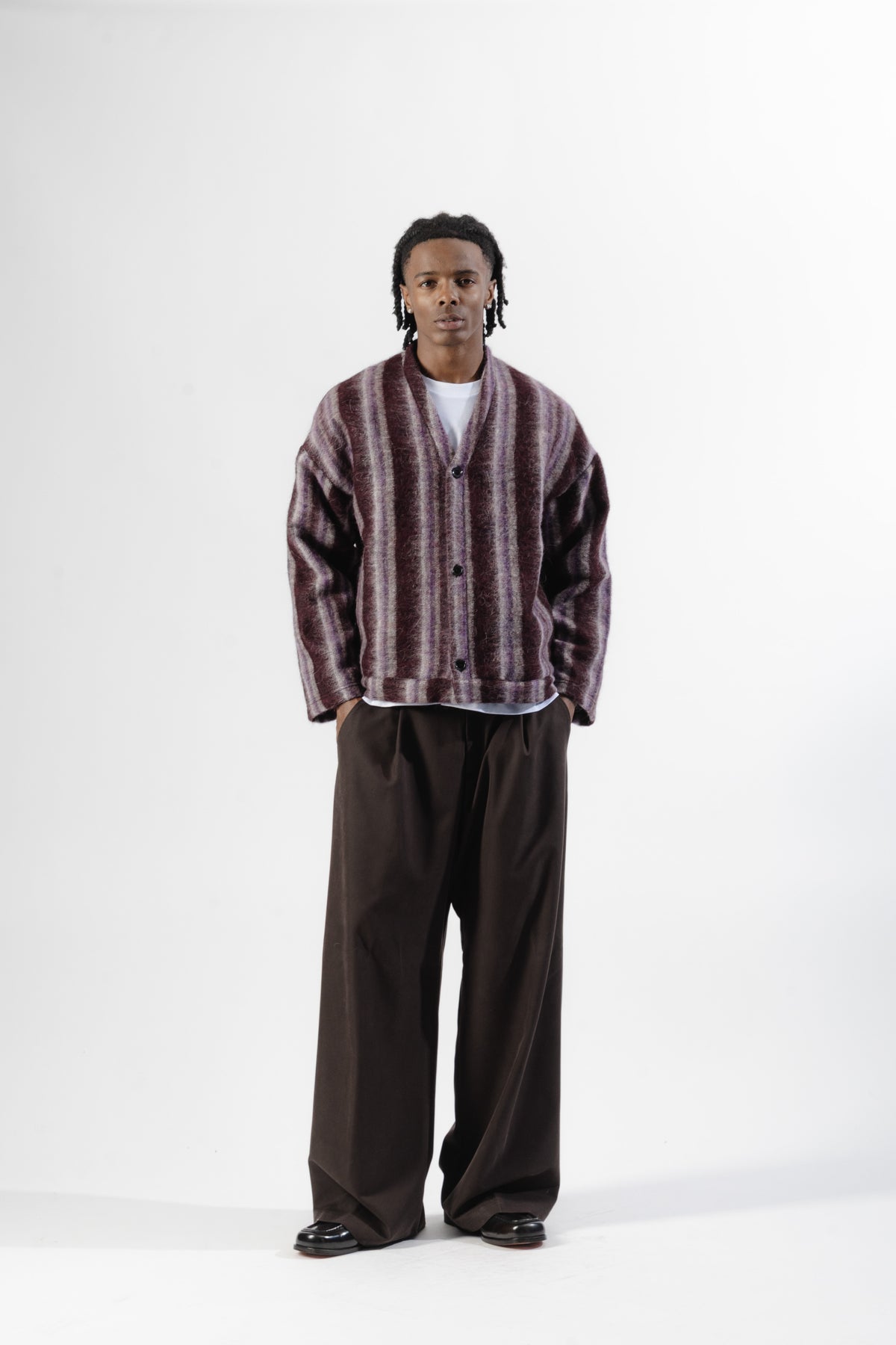 Burgundy / Grey Mohair Cardigan